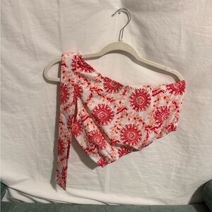 Floral One-Shoulder Top - Red & White